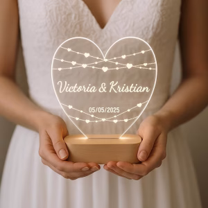 Customized Heart-Shaped LED Acrylic Lamp with Names & Special Date